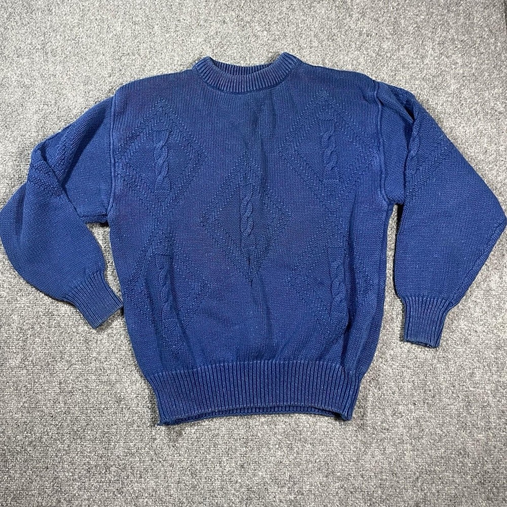 Gap Clothing Co Sweater Small Blue Cable Diamond Knit Ramie Cotton Vintage